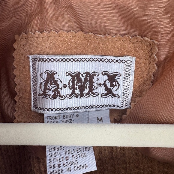 AMI Womens Suede Leather Jacket Size M Brown Hidden Snaps Knit Sleeves - Picture 4 of 9
